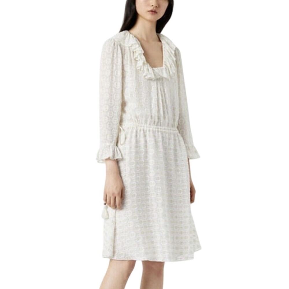 Tory Burch Ivory Ruffle Silk Mini Dress Size 6